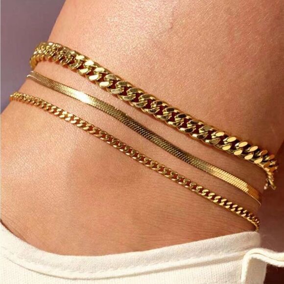 Gold anklet chain S546 - Picture 1 of 3
